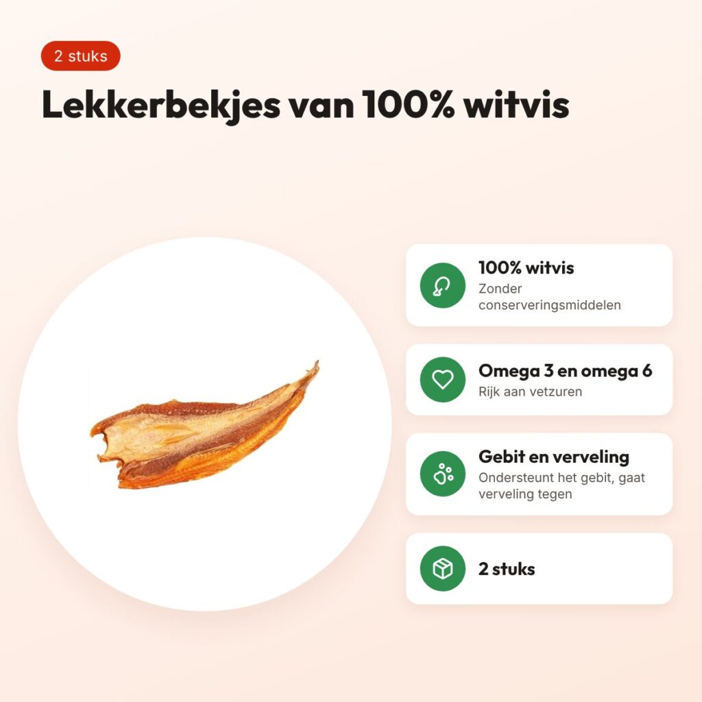 Petsnack lekkerbekjes witvis 2 stuks – hondensnack – voordelen
