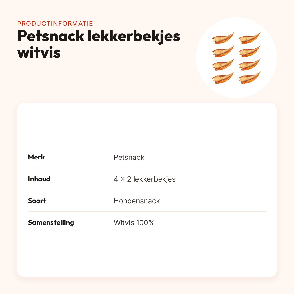 Petsnack lekkerbekjes witvis 2 stuks – hondensnack, multipack 4 x 2 stuks – productinformatie