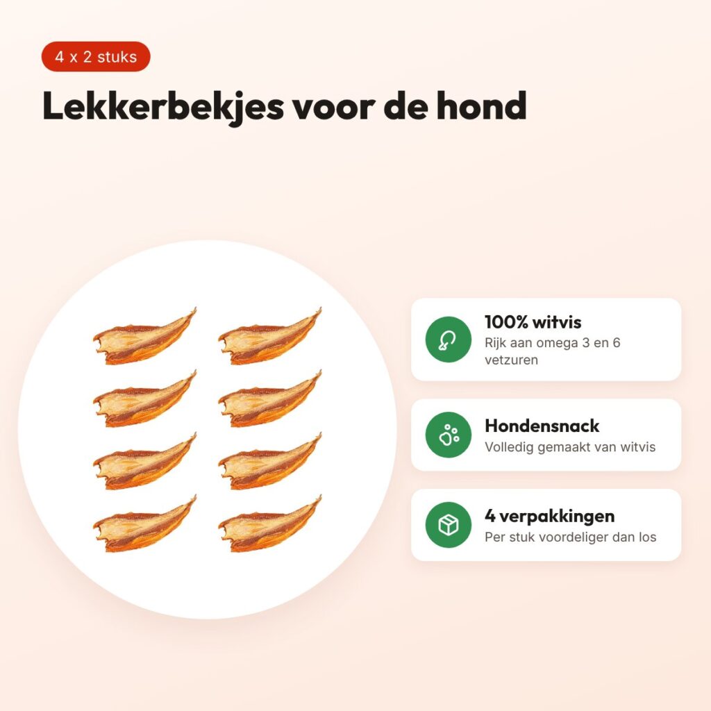 Petsnack lekkerbekjes witvis 2 stuks – hondensnack, multipack 4 x 2 stuks – voordelen