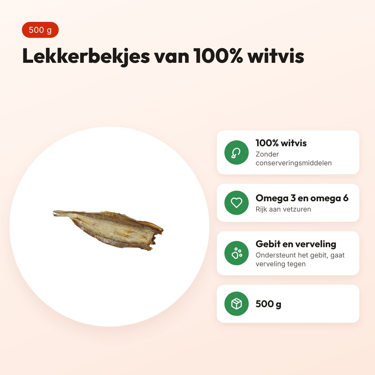 Petsnack lekkerbekjes witvis 500 g – hondensnack – voordelen