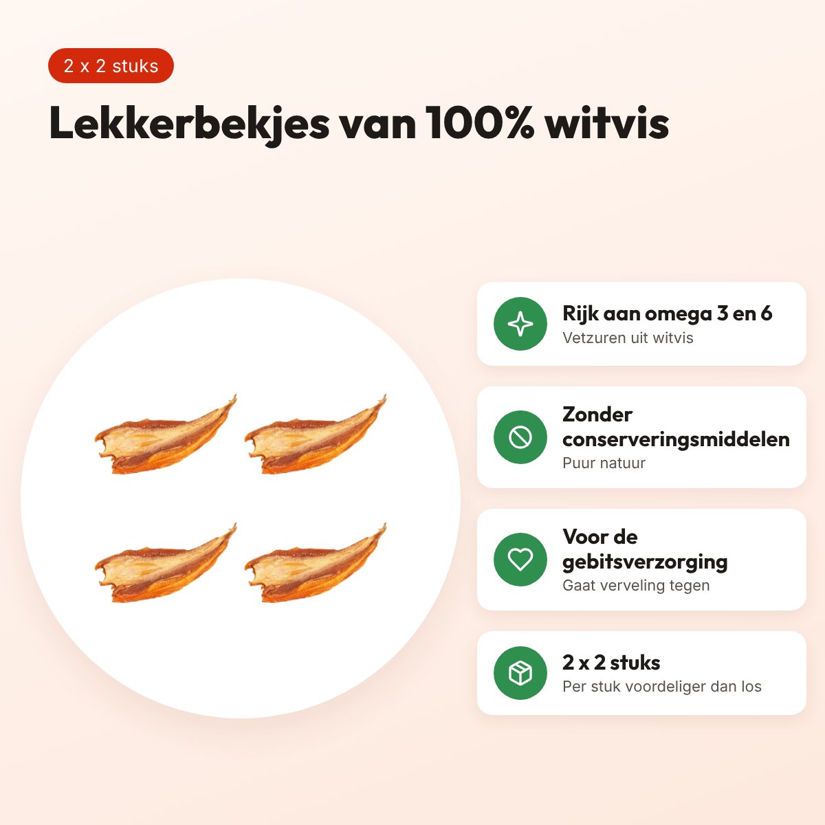 Petsnack lekkerbekjes witvis hondensnack 2 stuks – multipack 2 x 2 stuks – voordelen