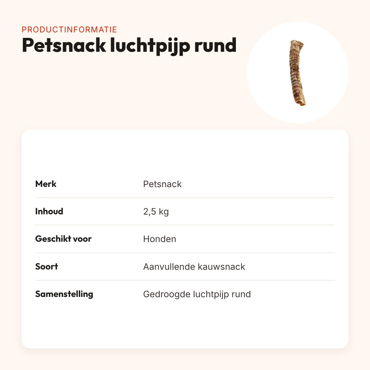 Petsnack luchtpijp rund 2,5 kg – gedroogde kauwsnack voor honden – productinformatie