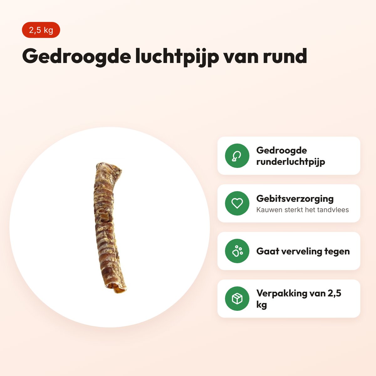 Petsnack luchtpijp rund 2,5 kg – gedroogde kauwsnack voor honden – voordelen