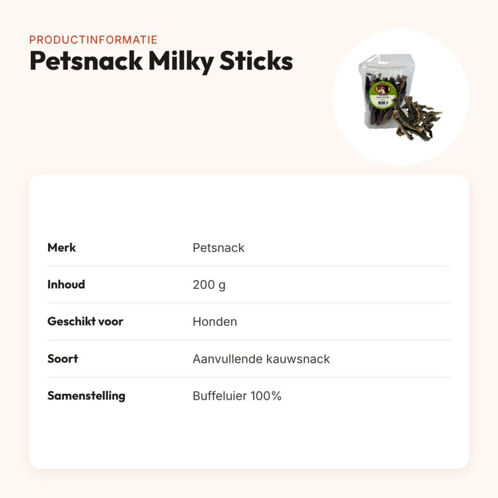 Petsnack Milky Sticks 200 g – gedroogde buffeluier – productinformatie