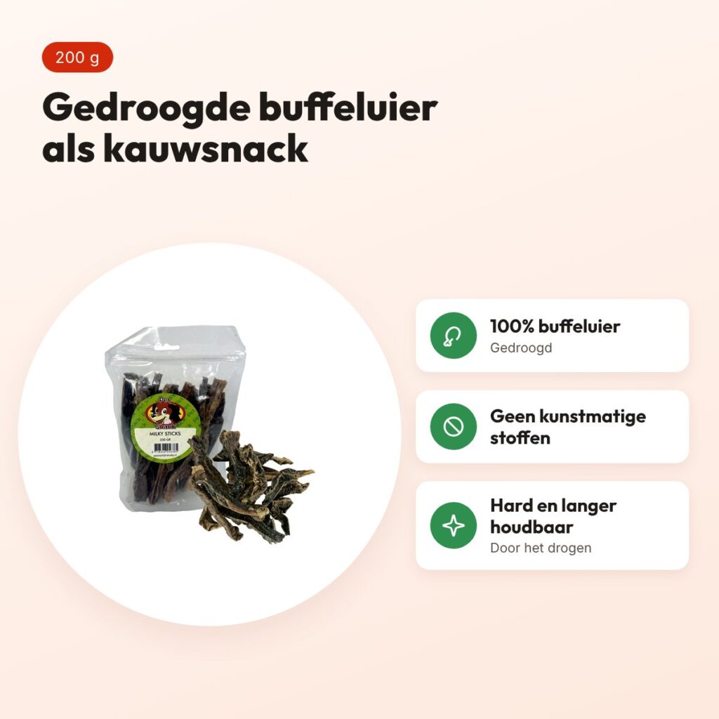 Petsnack Milky Sticks 200 g – gedroogde buffeluier – voordelen