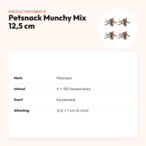 Petsnack Munchy Mix 12,5 cm buffelhuid – multipack 4 x 100 stuks – productinformatie