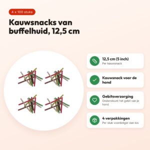 Petsnack Munchy Mix 12,5 cm buffelhuid – multipack 4 x 100 stuks – voordelen