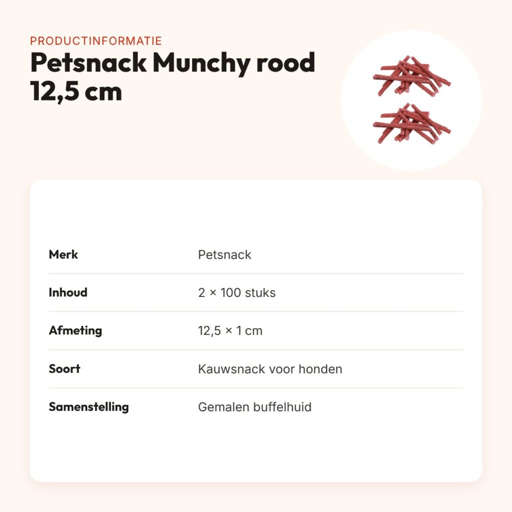 Petsnack Munchy Rood kauwstaafjes 12,5 cm – multipack 2 x 100 stuks – productinformatie