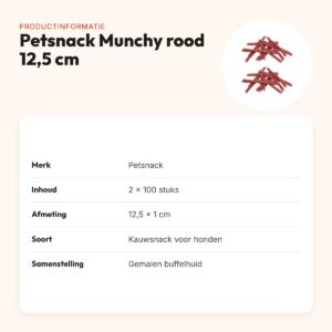 Petsnack Munchy Rood kauwstaafjes 12,5 cm – multipack 2 x 100 stuks – productinformatie