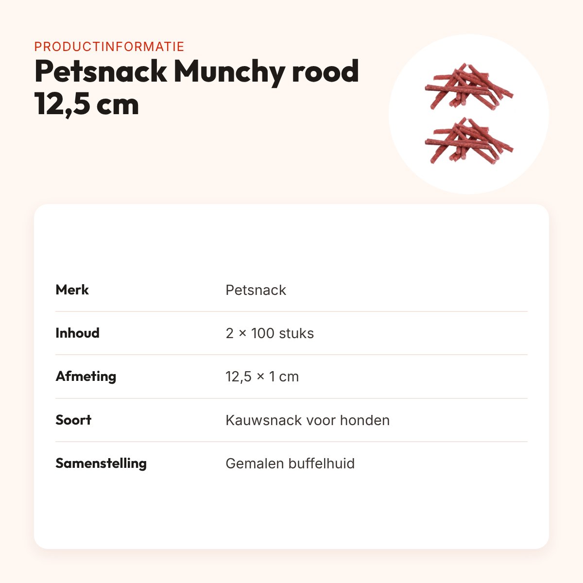 Petsnack Munchy Rood kauwstaafjes 12,5 cm – multipack 2 x 100 stuks – productinformatie
