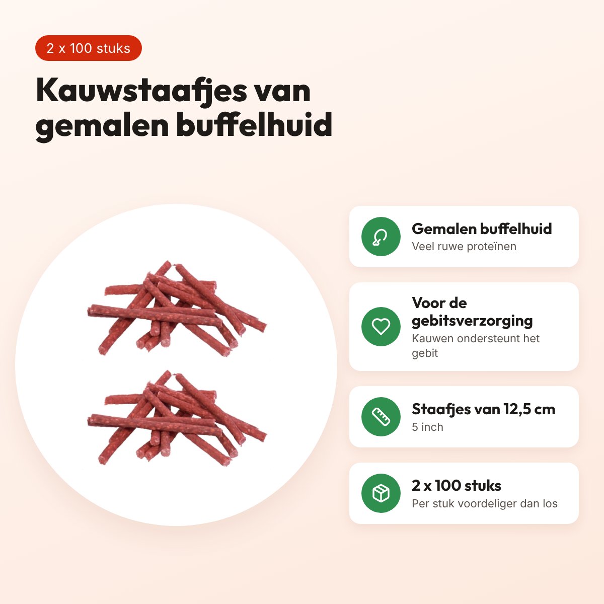 Petsnack Munchy Rood kauwstaafjes 12,5 cm – multipack 2 x 100 stuks – voordelen
