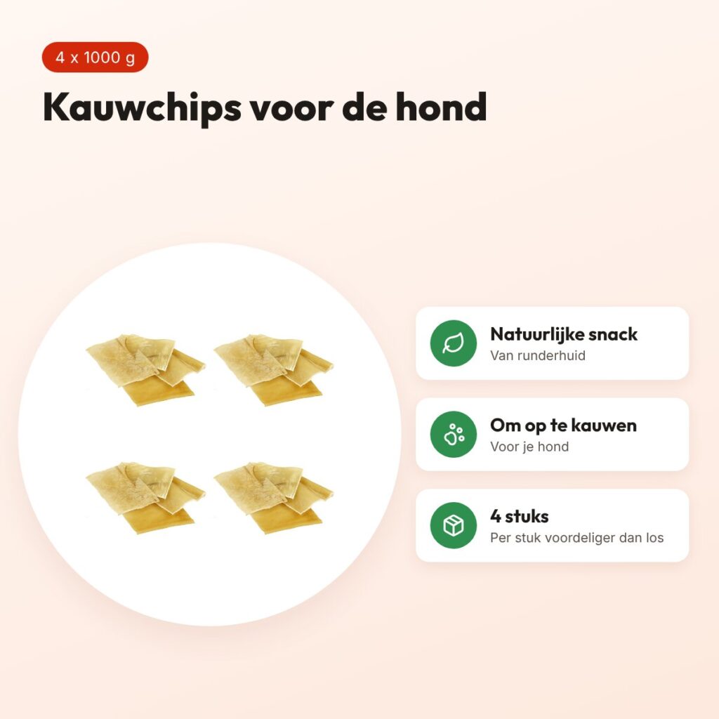 Petsnack naturel chips runderhuid 1000 g – multipack 4 stuks – voordelen