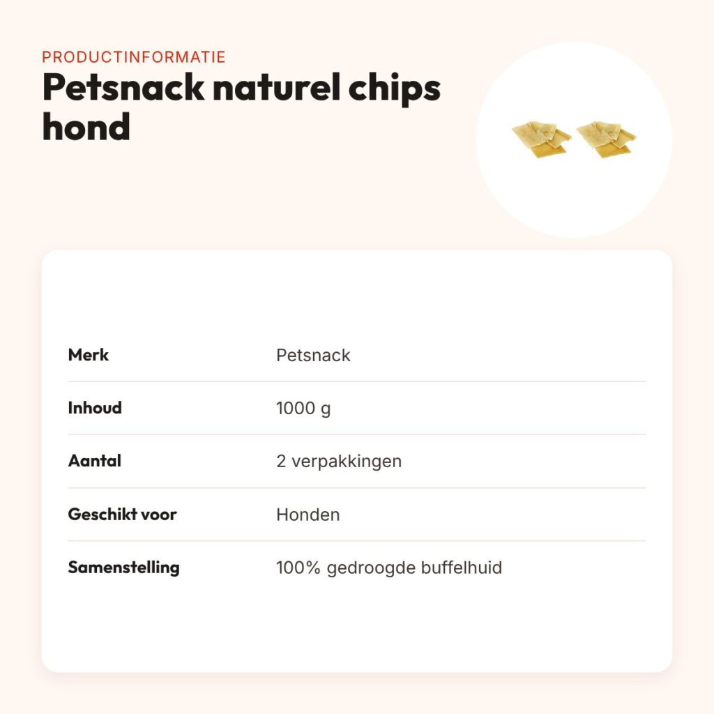 Petsnack naturel chips runderhuid hond 1000 g – multipack 2 stuks – productinformatie