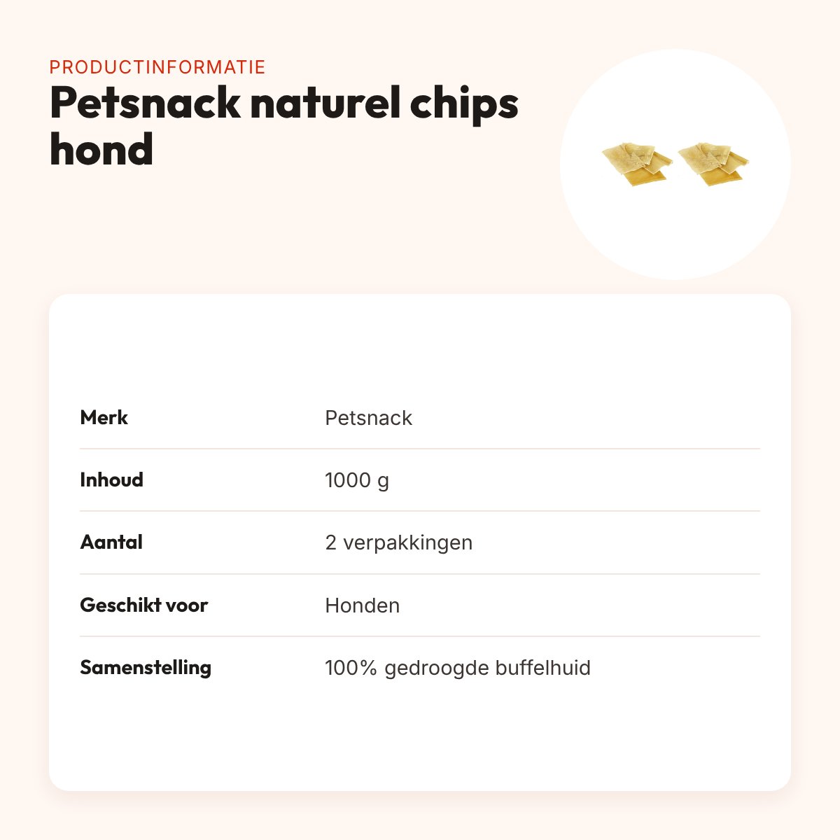 Petsnack naturel chips runderhuid hond 1000 g – multipack 2 stuks – productinformatie