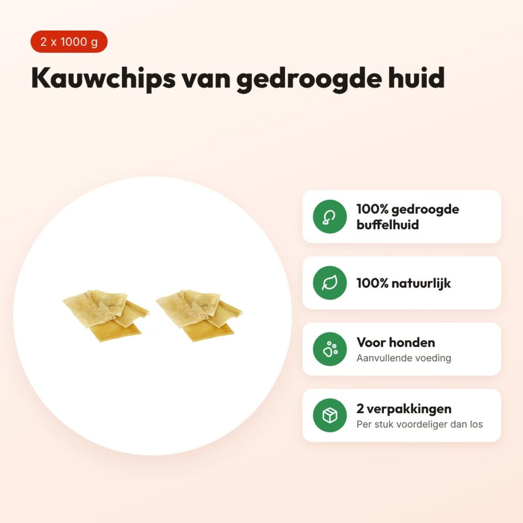 Petsnack naturel chips runderhuid hond 1000 g – multipack 2 stuks – voordelen