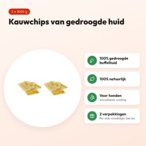 Petsnack naturel chips runderhuid hond 1000 g – multipack 2 stuks – voordelen