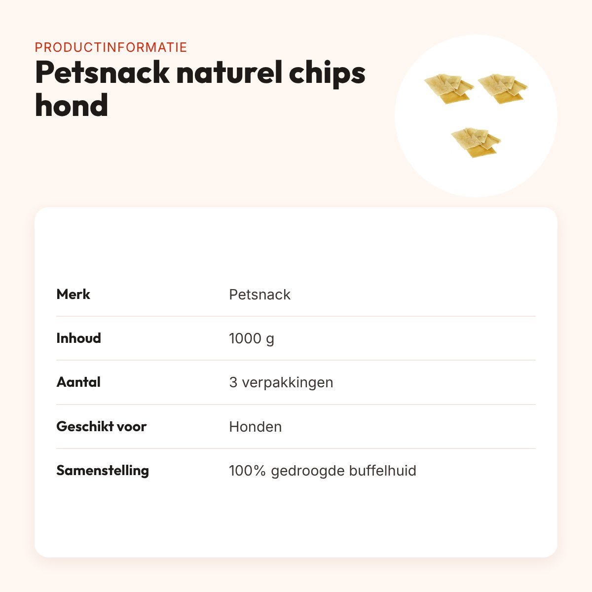 Petsnack naturel chips runderhuid hond 1000 g – multipack 3 stuks – productinformatie