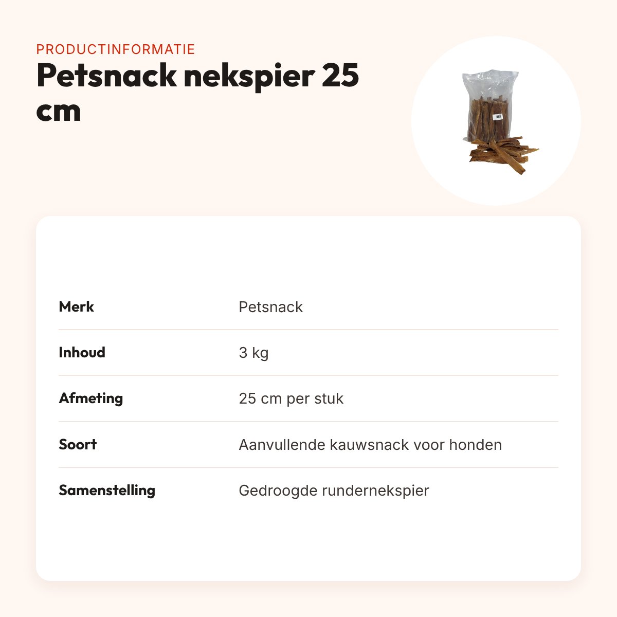 Petsnack nekspier 25 cm 3 kg – kauwsnack van rundernekspier – productinformatie