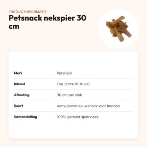 Petsnack nekspier 30 cm 1 kg – circa 16 stuks, kauwsnack hond – productinformatie