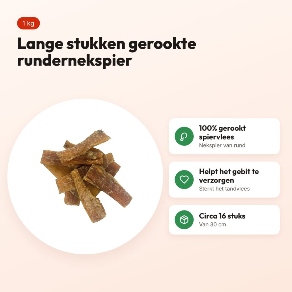 Petsnack nekspier 30 cm 1 kg – circa 16 stuks, kauwsnack hond – voordelen