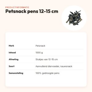 Petsnack pens 12-15 cm 1000 g – gedroogde pensstaafjes – productinformatie
