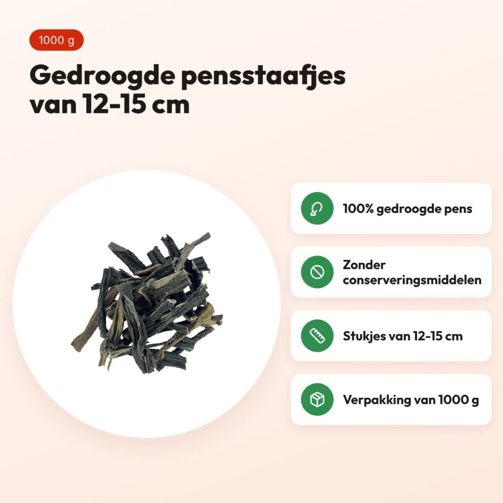 Petsnack pens 12-15 cm 1000 g – gedroogde pensstaafjes – voordelen