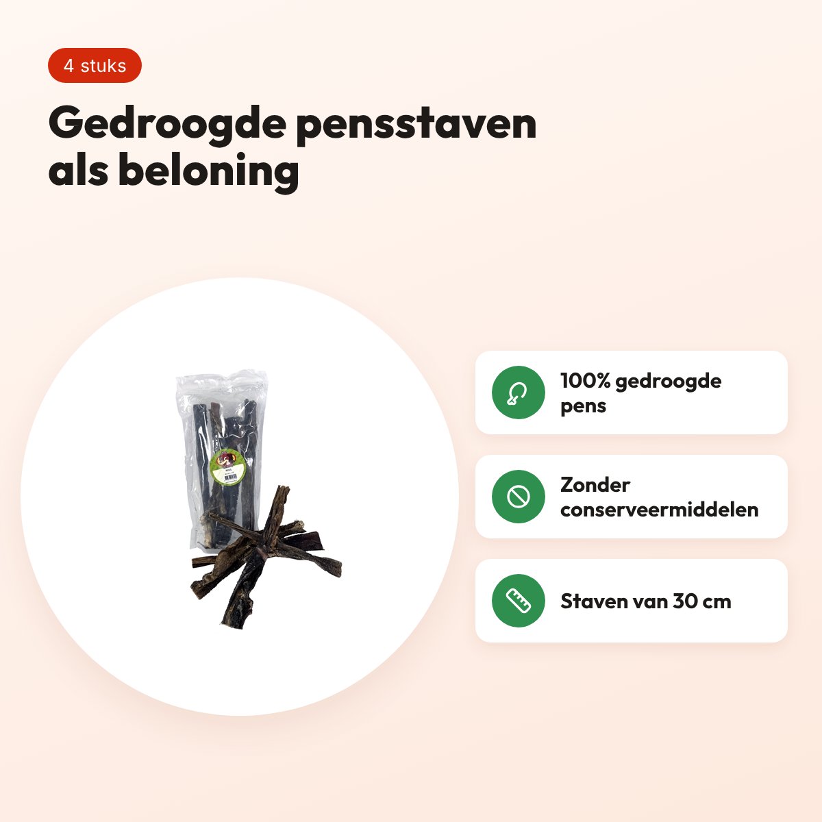 Petsnack pens 30 cm 4 stuks – gedroogde pensstaven voor honden – voordelen