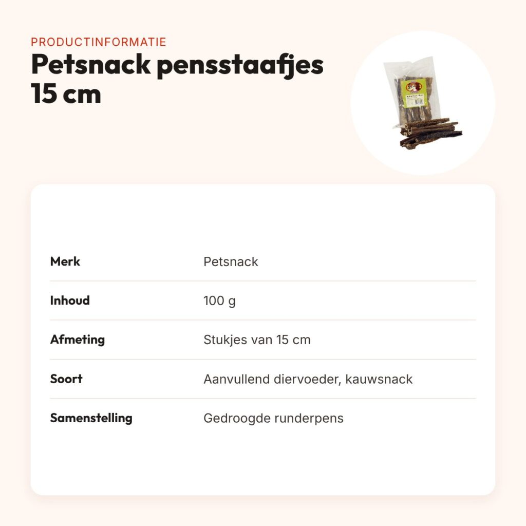 Petsnack pensstaafjes 15 cm 100 g – gedroogde runderpens – productinformatie