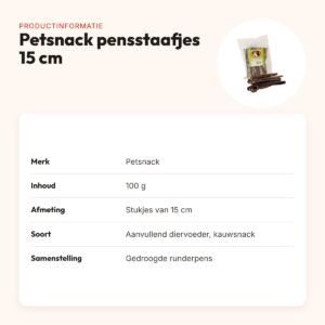 Petsnack pensstaafjes 15 cm 100 g – gedroogde runderpens – productinformatie