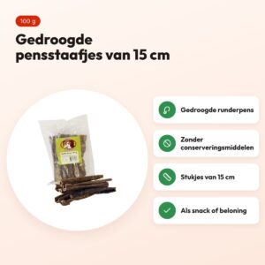 Petsnack pensstaafjes 15 cm 100 g – gedroogde runderpens – voordelen