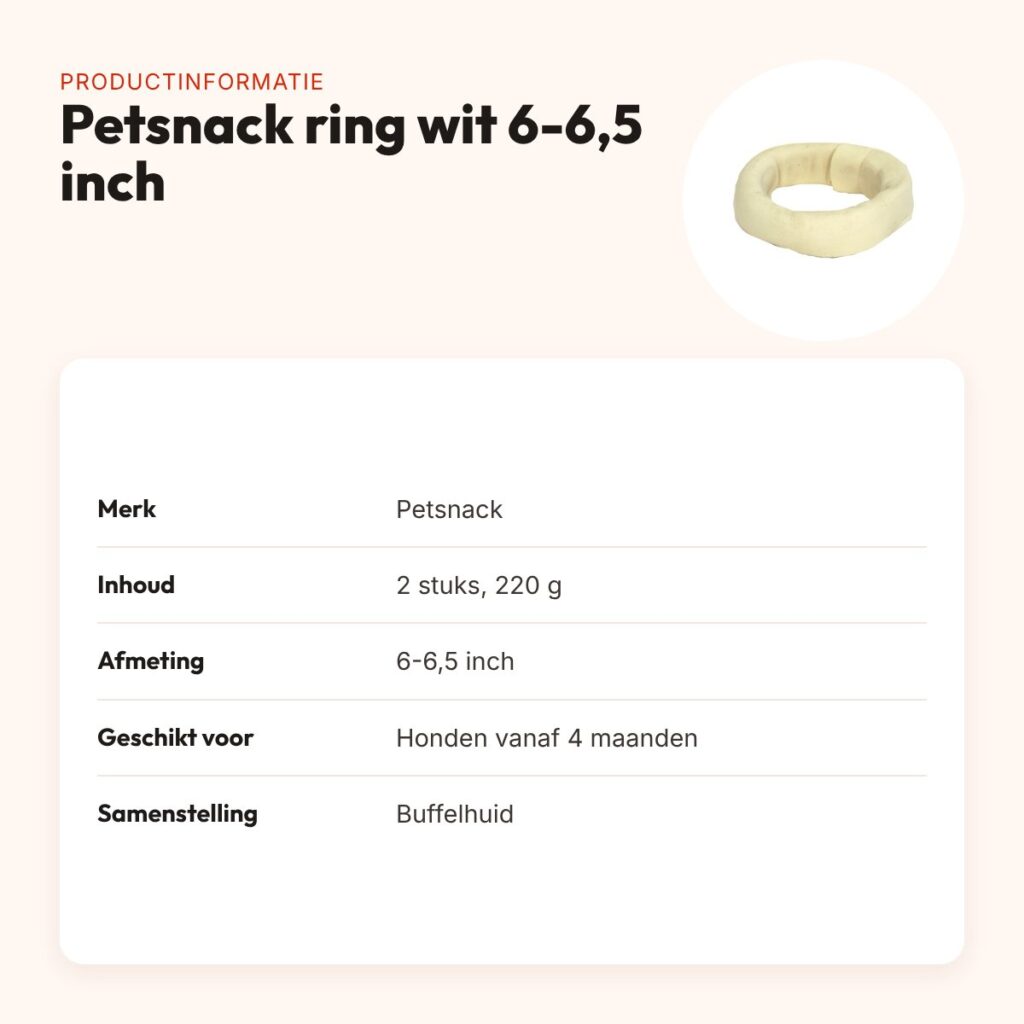 Petsnack ring wit 6-6,5 inch 220 g – buffelhuid, 2 stuks – productinformatie