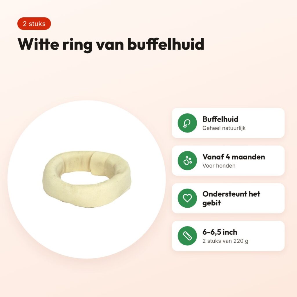 Petsnack ring wit 6-6,5 inch 220 g – buffelhuid, 2 stuks – voordelen