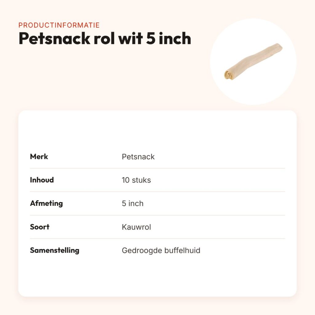 Petsnack rol wit 5 inch – buffelhuid, 10 stuks – productinformatie