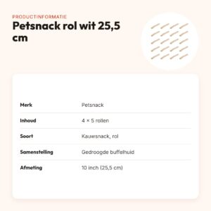 Petsnack rol wit buffelhuid 10 inch (25,5 cm) – multipack 4 x 5 stuks – productinformatie