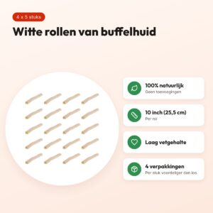 Petsnack rol wit buffelhuid 10 inch (25,5 cm) – multipack 4 x 5 stuks – voordelen