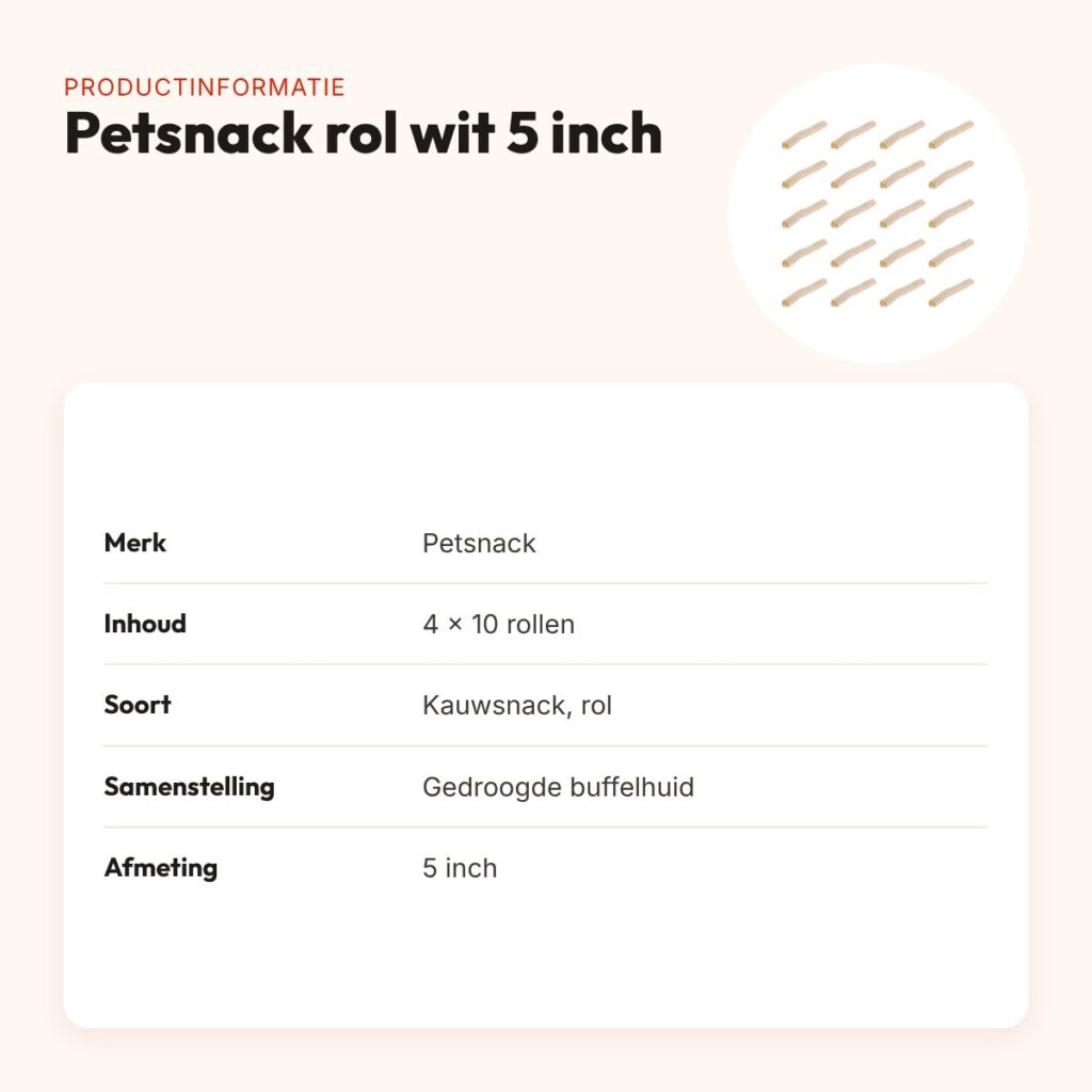 Petsnack rol wit buffelhuid 5 inch – multipack 4 x 10 stuks – productinformatie
