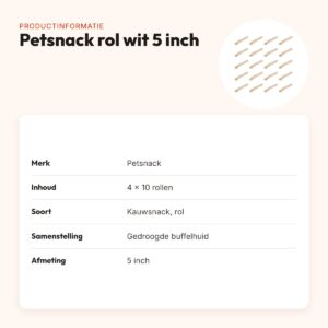 Petsnack rol wit buffelhuid 5 inch – multipack 4 x 10 stuks – productinformatie