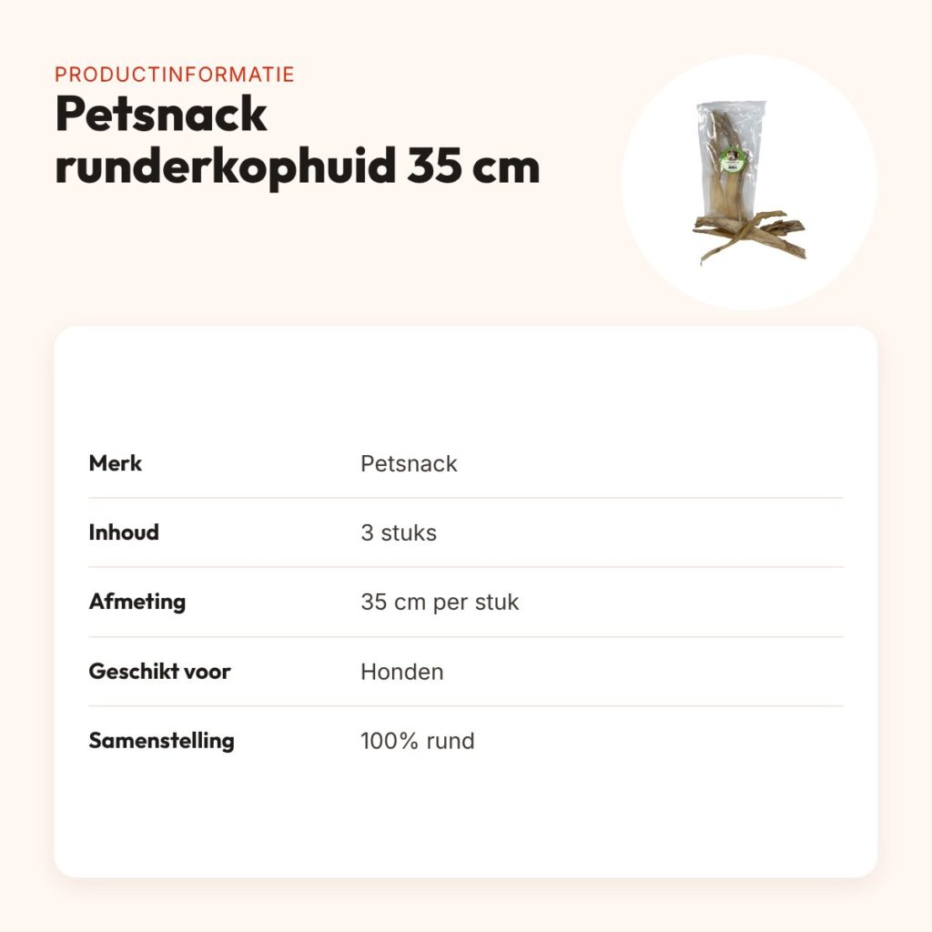 Petsnack runderkophuid 35 cm 3 stuks – kauwsnack voor honden – productinformatie