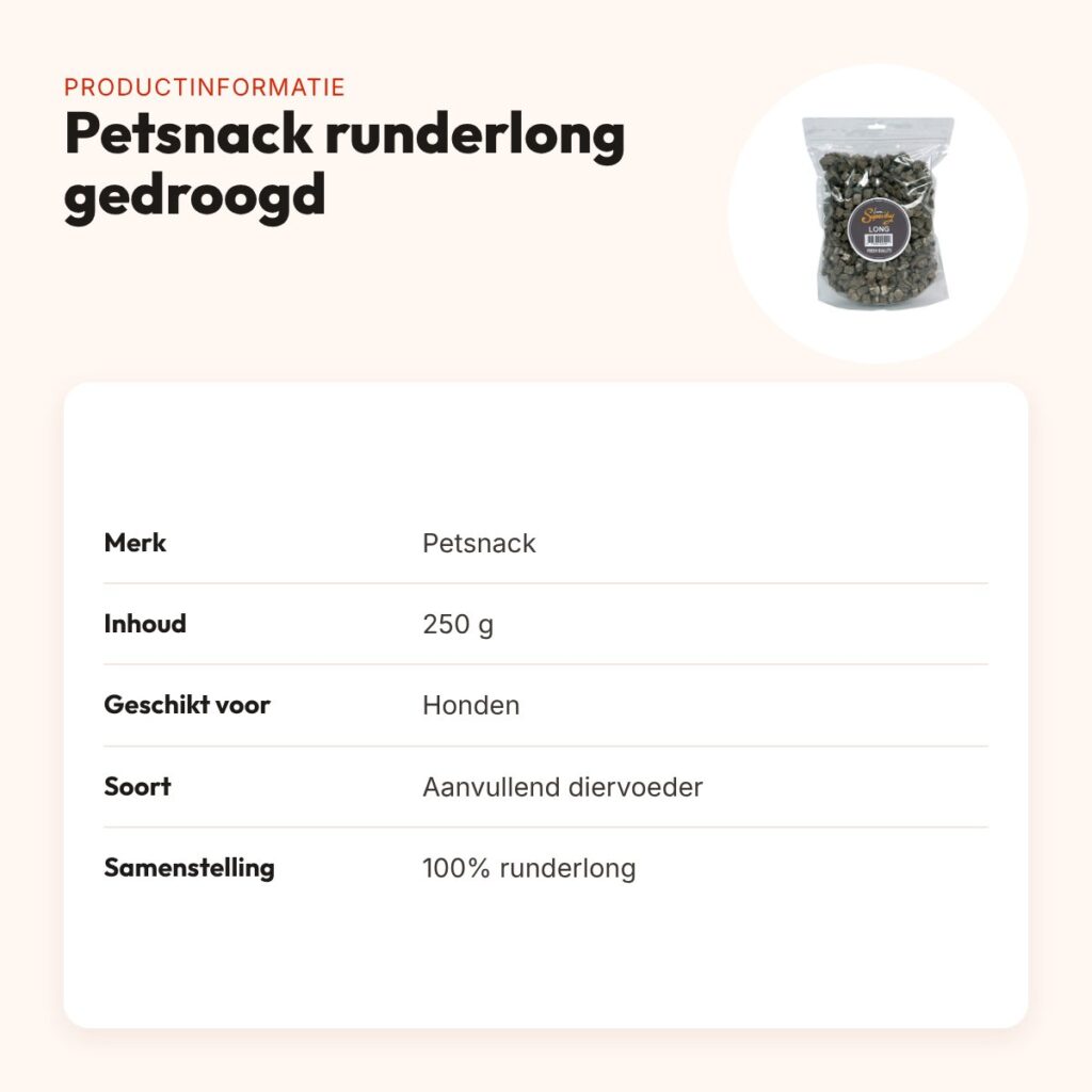 Petsnack runderlong gedroogd 250 g – hondenbeloning – productinformatie