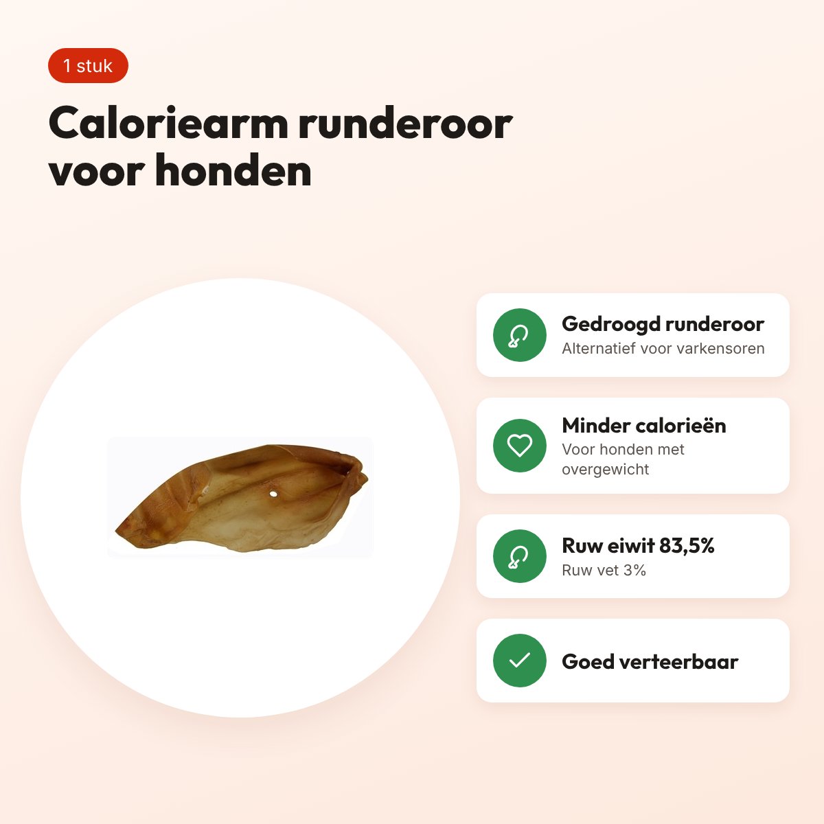 Petsnack runderoor 1 stuk – caloriearm alternatief voor varkensoren – voordelen