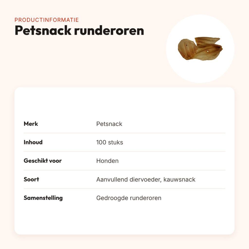 Petsnack runderoren 100 stuks – kauwsnack voor honden – productinformatie