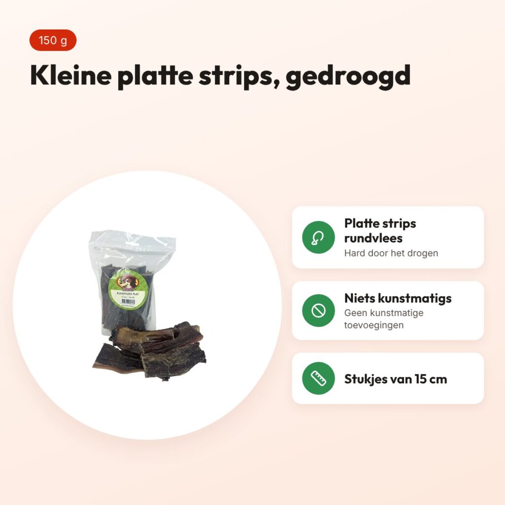Petsnack rundvlees plat 15 cm 150 g – gedroogde strips hond – voordelen