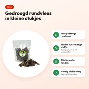 Petsnack rundvlees plat kleine stukjes 200 g – hondensnack – voordelen