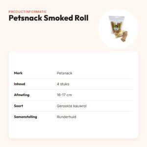 Petsnack Smoked Roll 16-17 cm – gerookte kauwrol van runderhuid, 4 stuks – productinformatie
