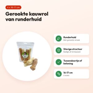 Petsnack Smoked Roll 16-17 cm – gerookte kauwrol van runderhuid, 4 stuks – voordelen