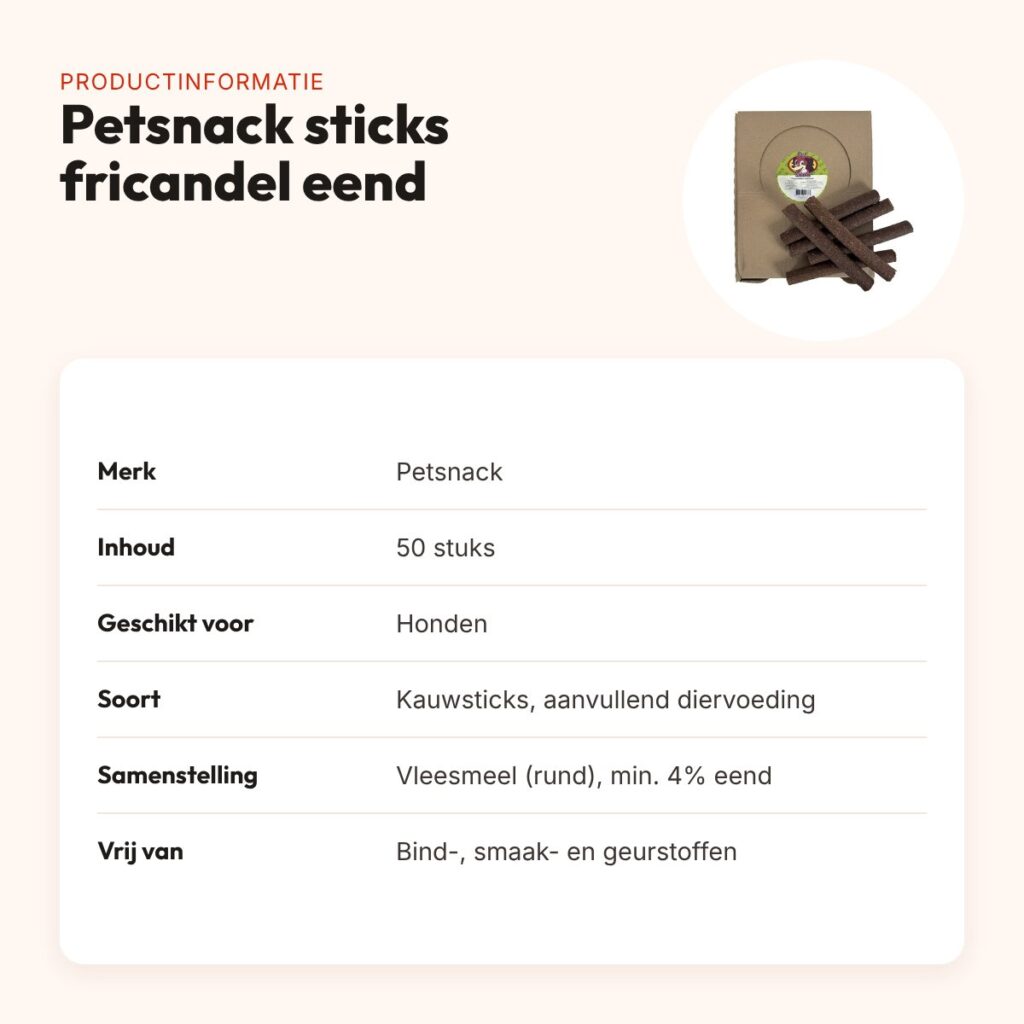 Petsnack sticks fricandel eend hondenkauwsnack 50 stuks – productinformatie