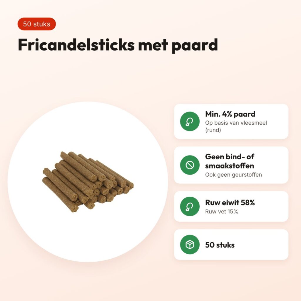 Petsnack sticks fricandel paard hondenbeloning 50 stuks – voordelen