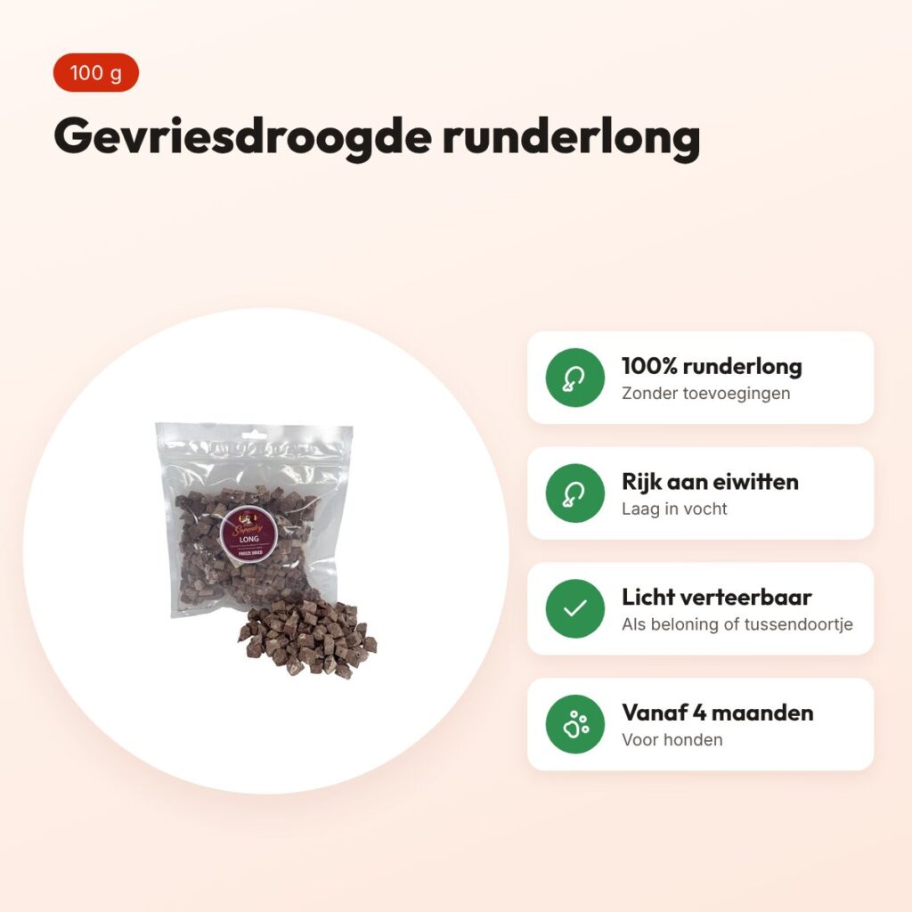 Petsnack Superdry long 100 g – gevriesdroogde runderlong – voordelen