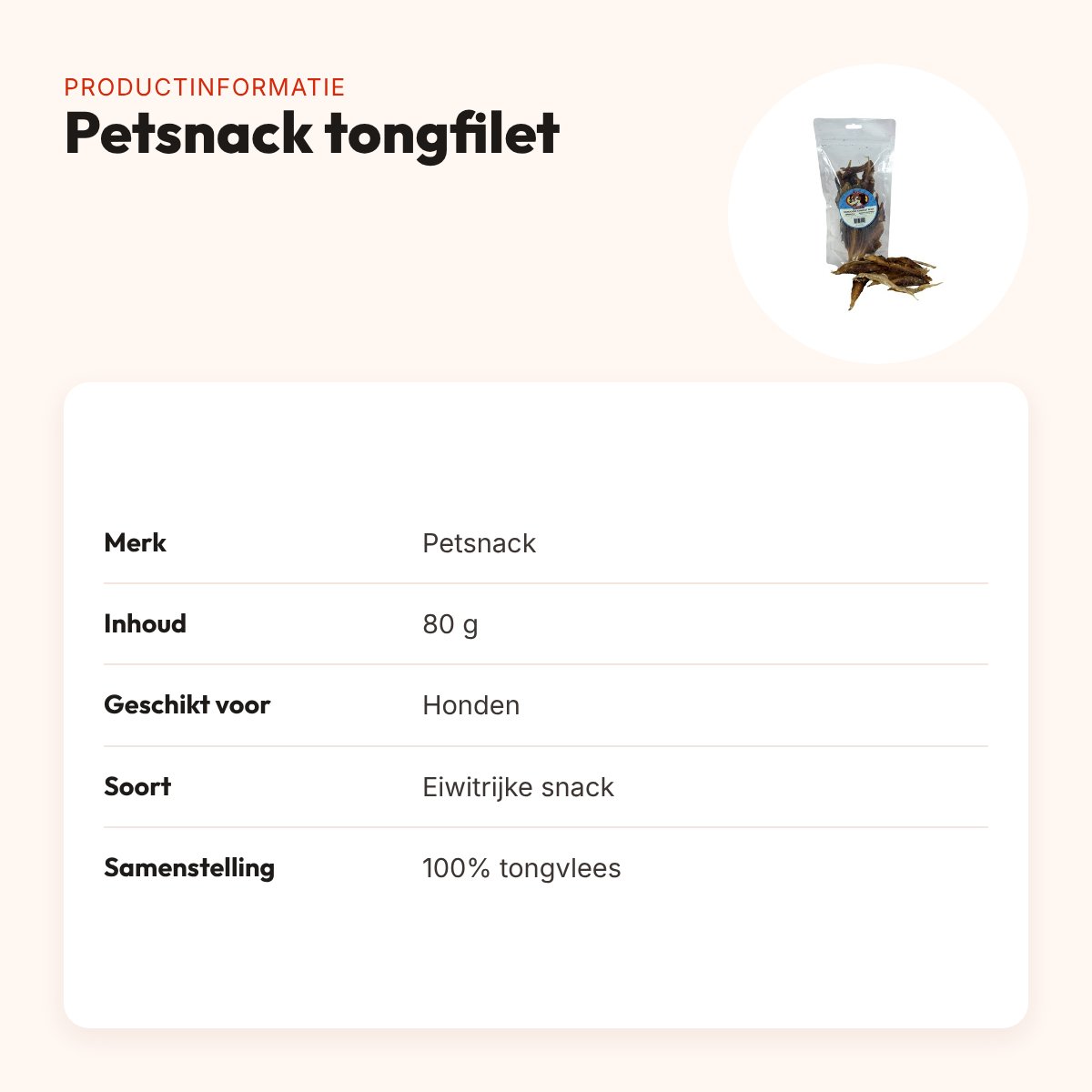 Petsnack tongfilet 80 g – eiwitrijke hondensnack – productinformatie