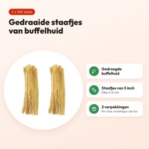 Petsnack twisted stick buffelhuid 5 inch 6-8 mm – multipack 2 x 100 stuks – voordelen